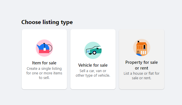 Facebook Marketplace Choose listing type