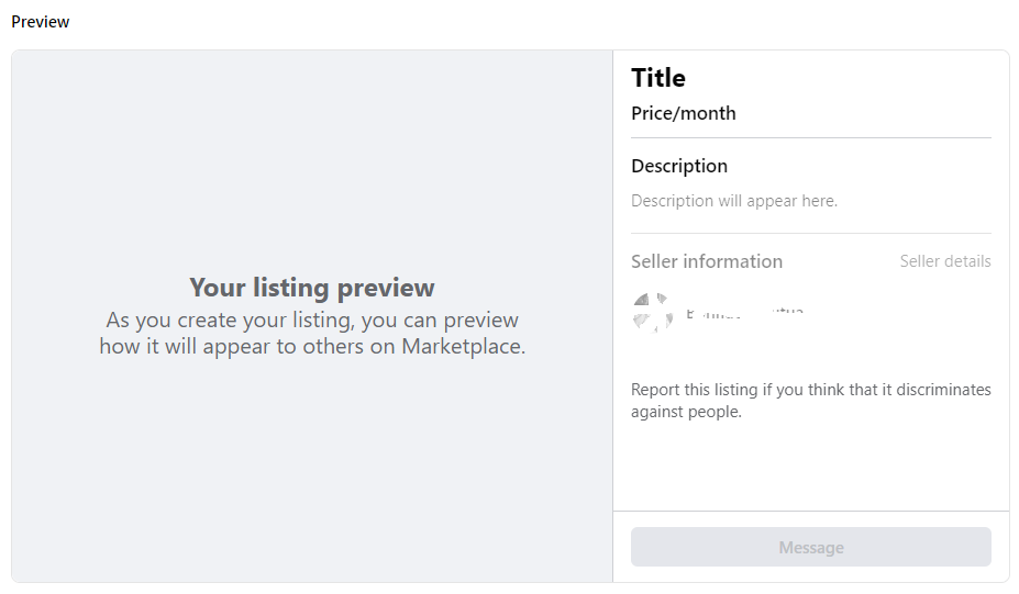 Facebook Marketplace listing preview